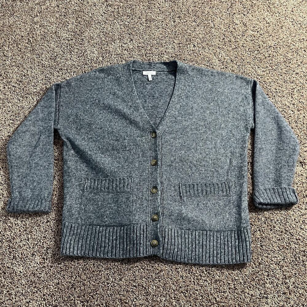 Ella Moss Sweater Womens Small Gray Cardigan Button Front V Neck Pockets‎ Knit